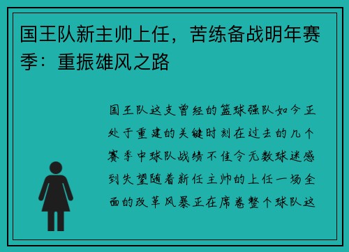 国王队新主帅上任，苦练备战明年赛季：重振雄风之路